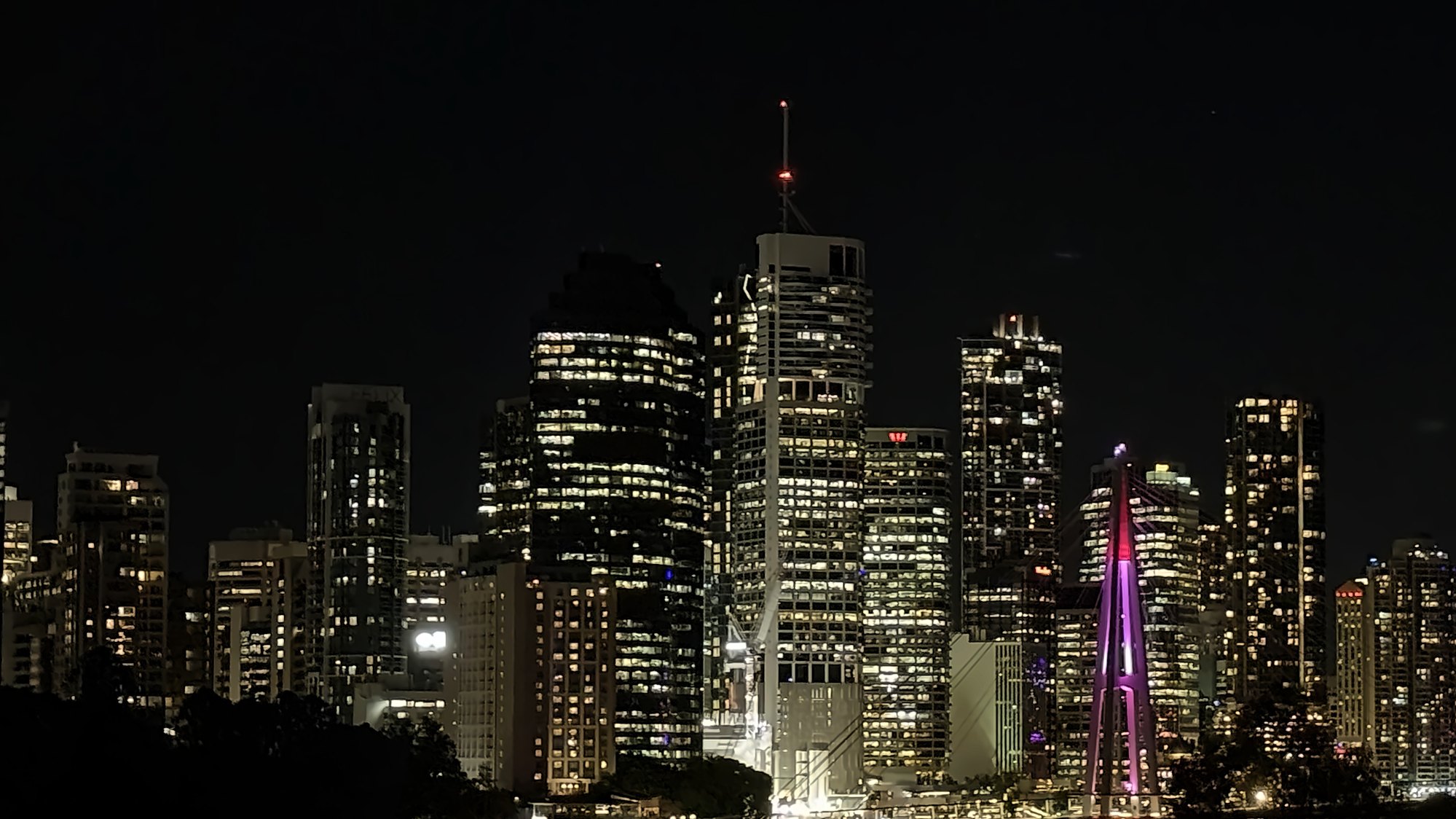 Brisbane CBD skyline at night, seen across the river from Kangaroo Point